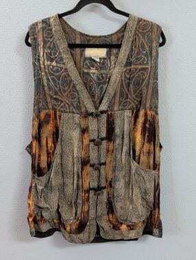 Kusnadi New York Sleeveless V-Neck Patchwork Vest Bohemian Brown and Gray